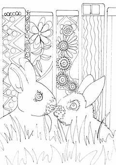 Rabbits Coloring Page PNG