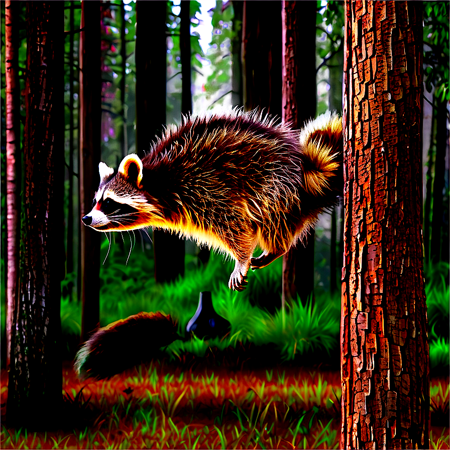 Raccoon In Forest Background Png 67 PNG