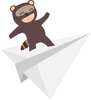 Raccoon Riding Paper Plane PNG