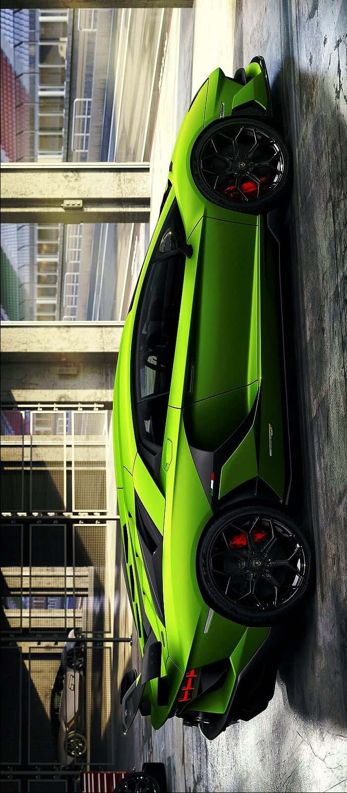 A Green Sports Car Is Parked In A Garage