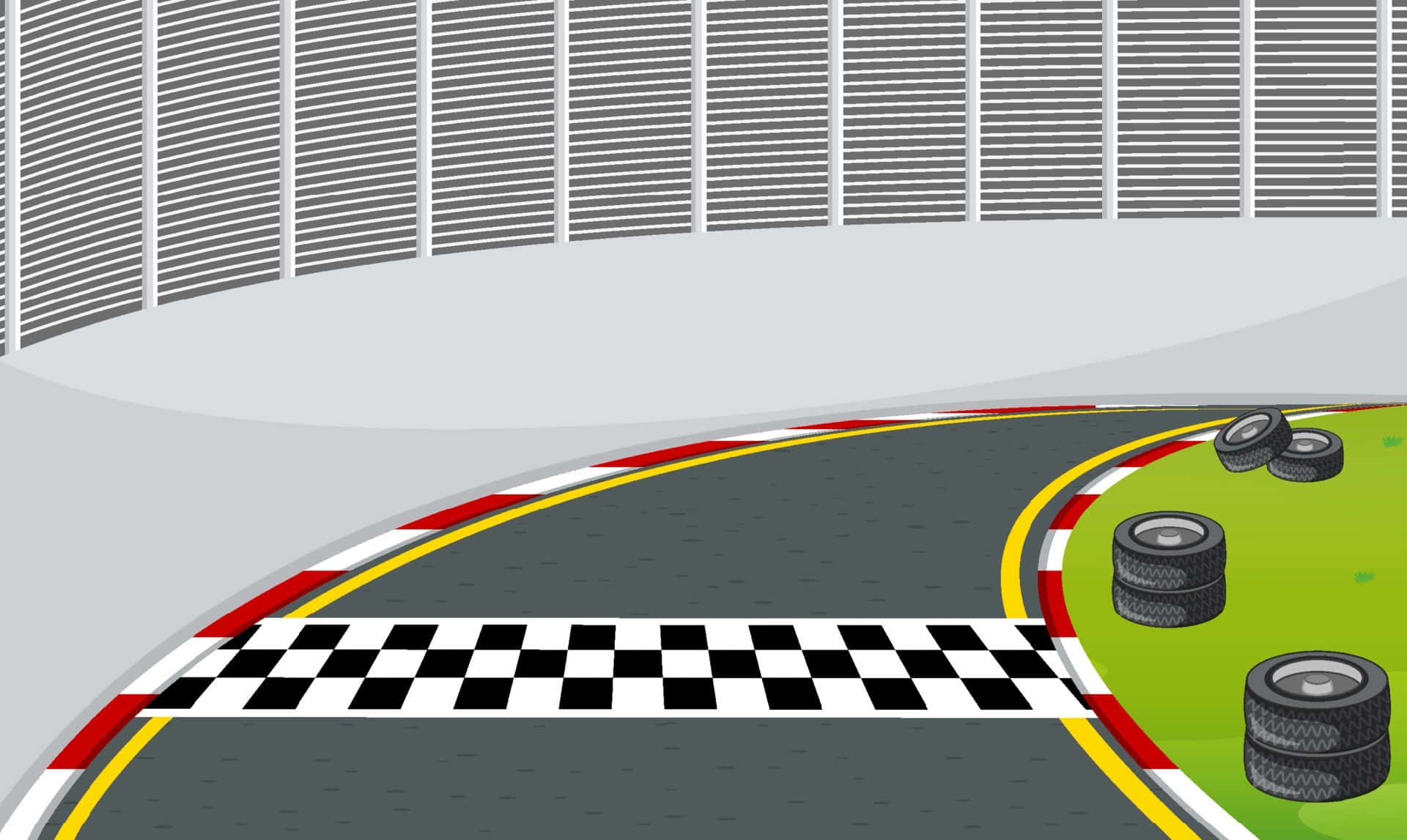 A Race Track With Tires And A Checkered Flag