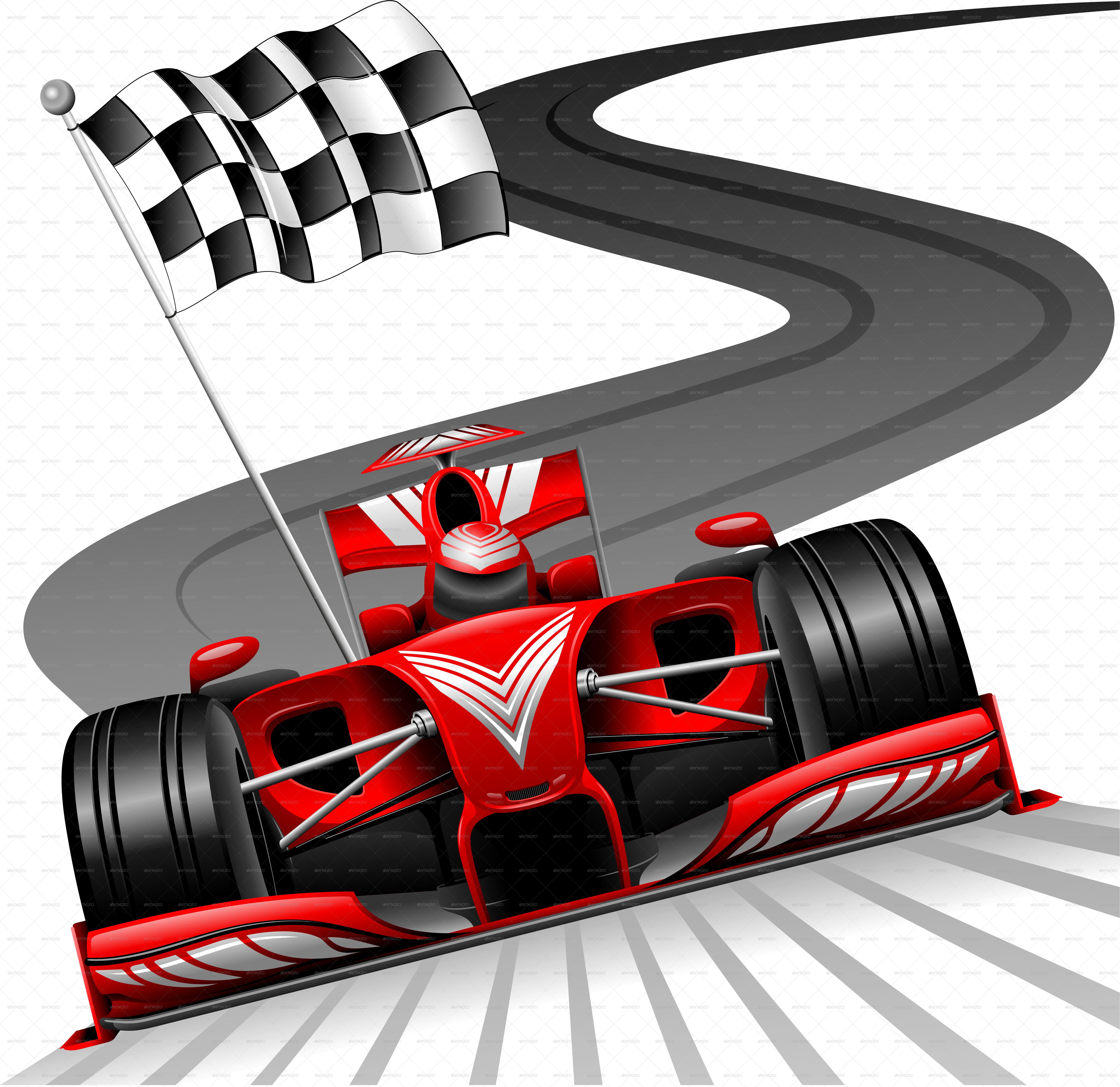Racecar Crossing Finish Line Checkered Flag PNG
