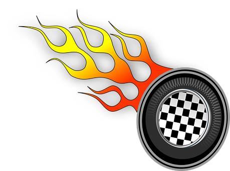 Racing Flamesand Checkered Wheel PNG