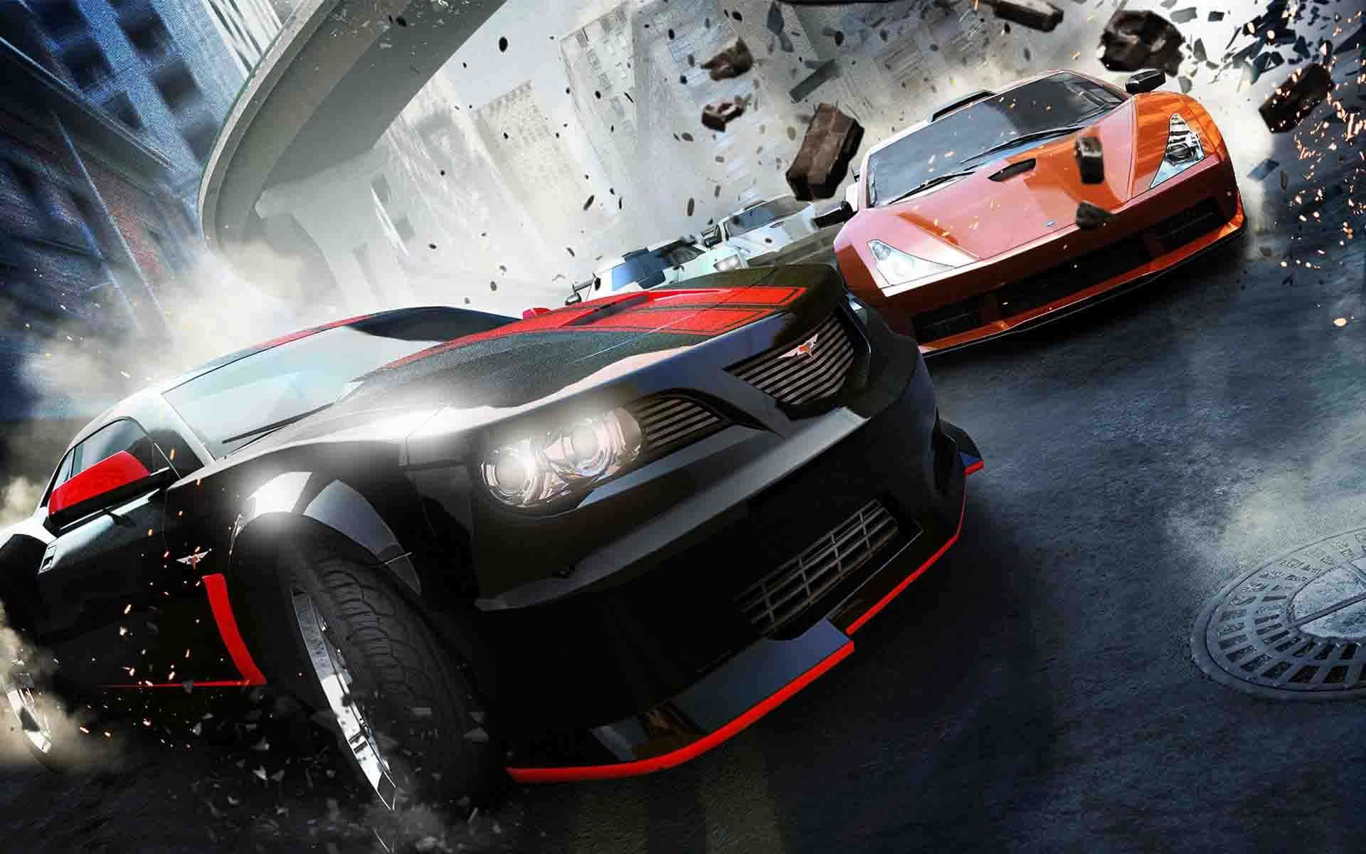 Intense Competition in Racing Game Wallpaper