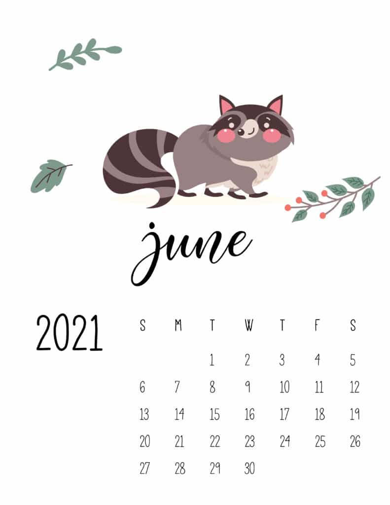 Racoon June Calendar 2021