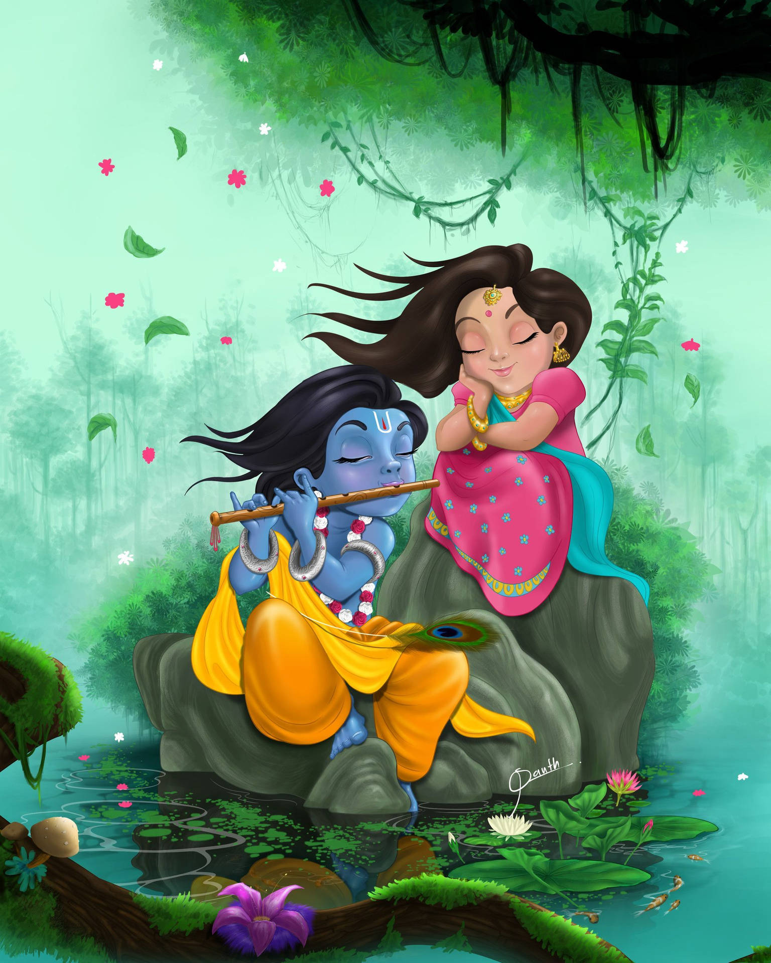 Download Radha And Cartoon Krishna Fanart Wallpaper 