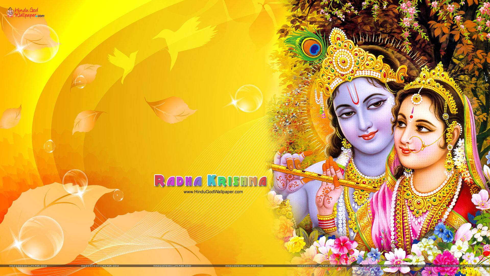 Radha Krishna 3d Smilende Til Hinanden Wallpaper
