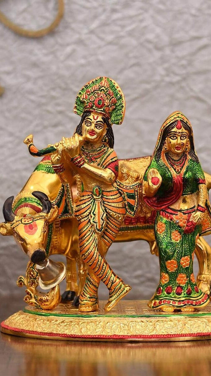 Radha-krishna Gold Figurine Wallpaper