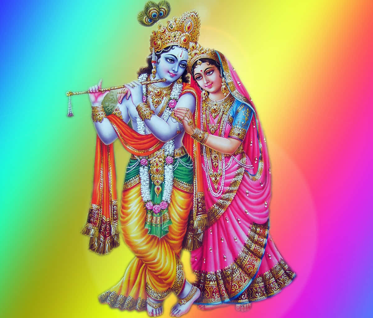 Radha Krishna Rainbow Aesthetic Picture