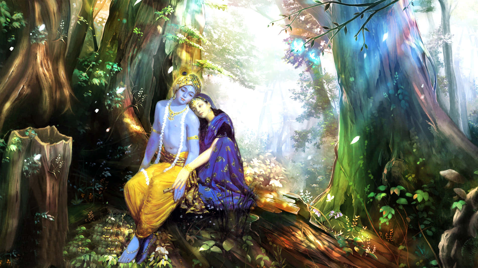 Imagende Radha Krishna En Un Colorido Bosque