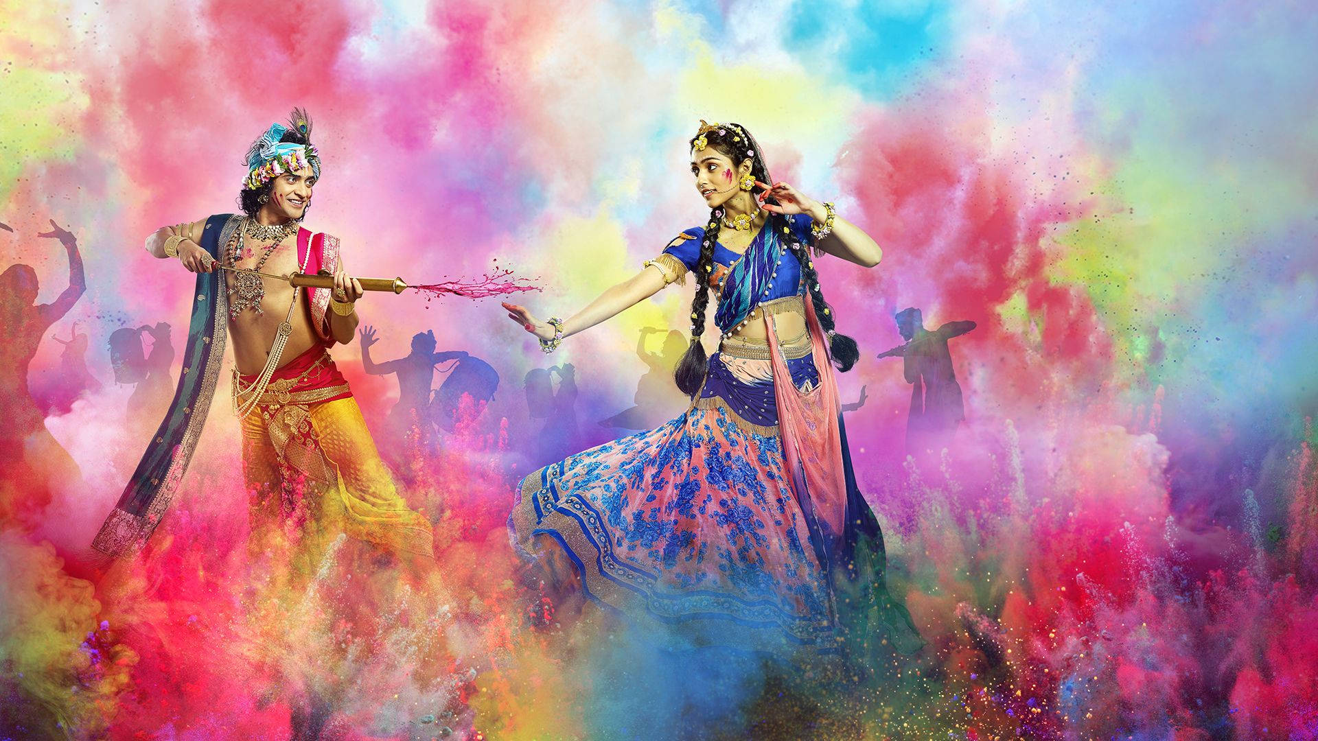 Radhakrishna En Colores Vibrantes Fondo de pantalla