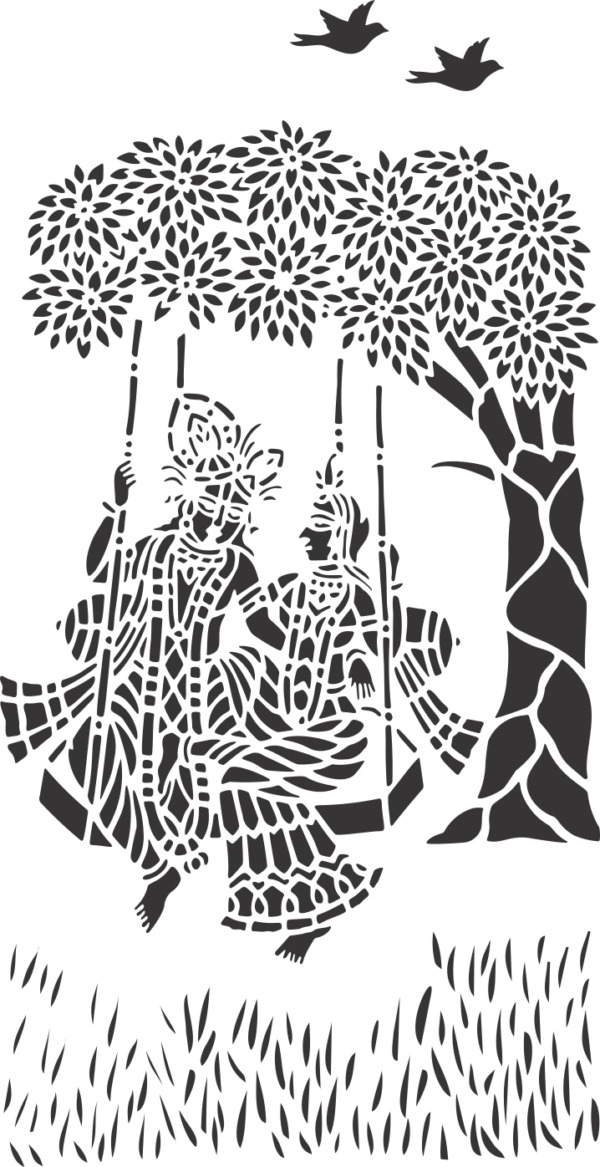 Radha Krishna Swing Under Tree Silhouette PNG