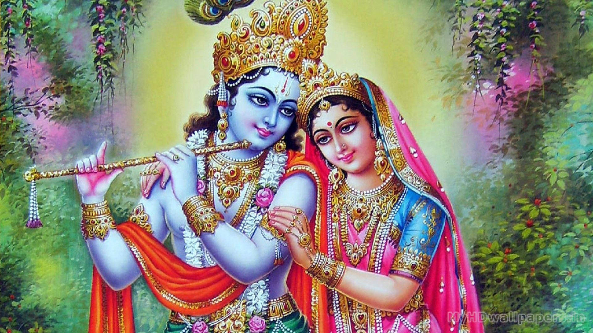 Radha Listening To Her Lover Krishna Desktop Wallpaper