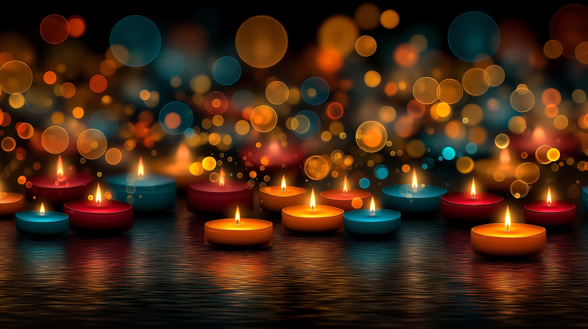 Radiant Candle Array With Textured Glow And Bokeh Effects Wallpaper