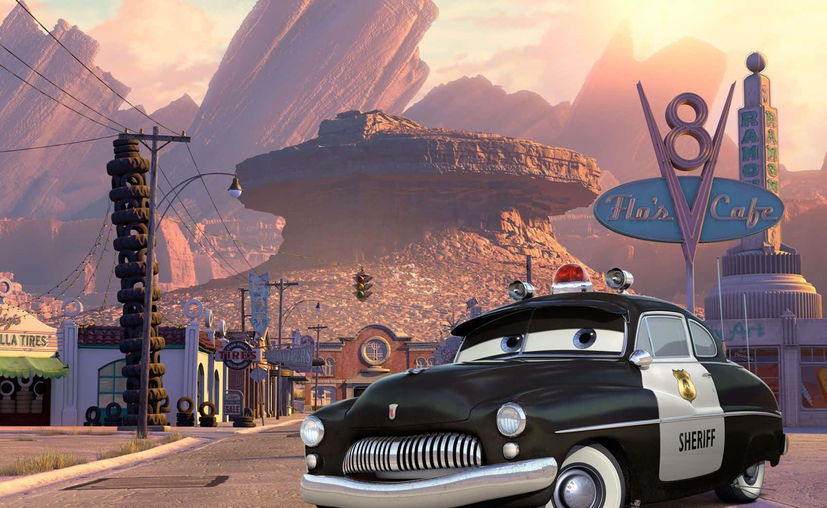 Cars 3 - A City With A Police Car Wallpaper