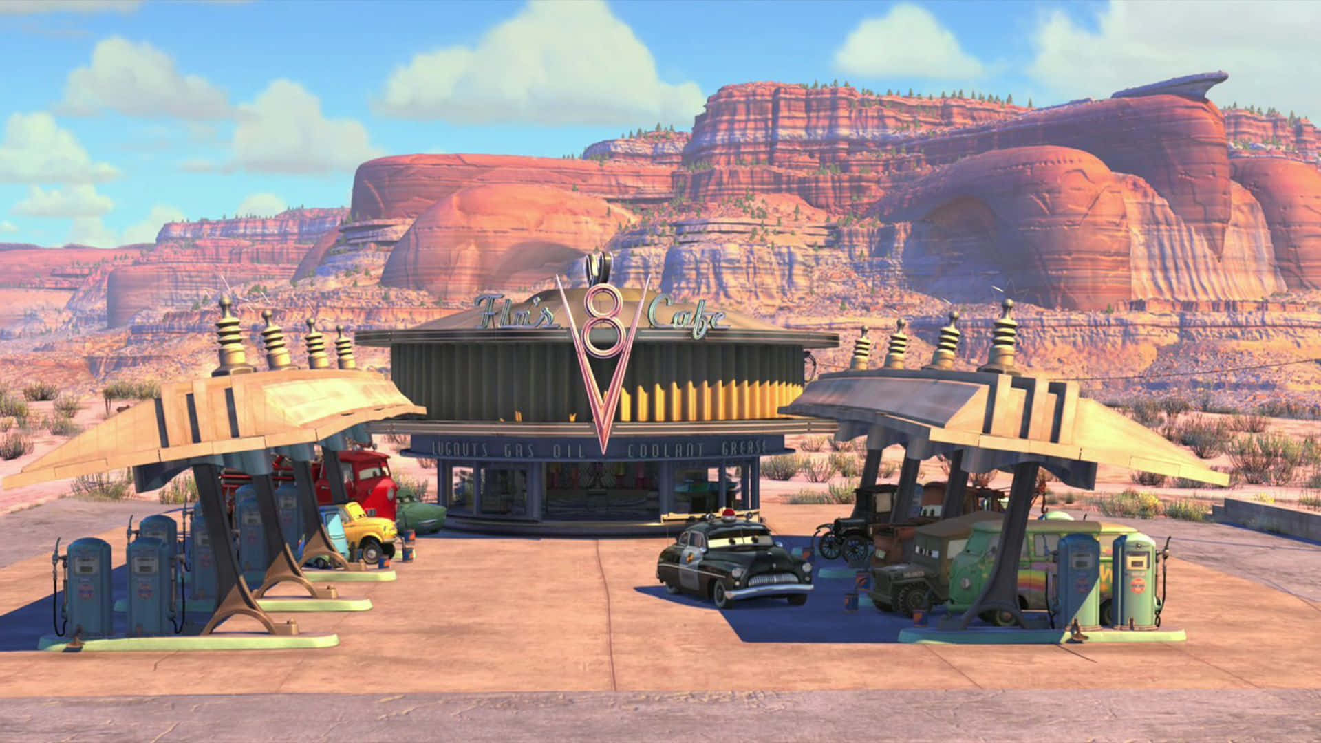 Welcome to Radiator Springs, the gateway of Route 66. Wallpaper