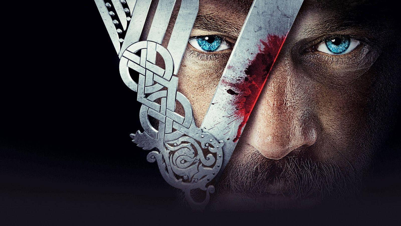 Ragnar Behind Vikings Logo Wallpaper