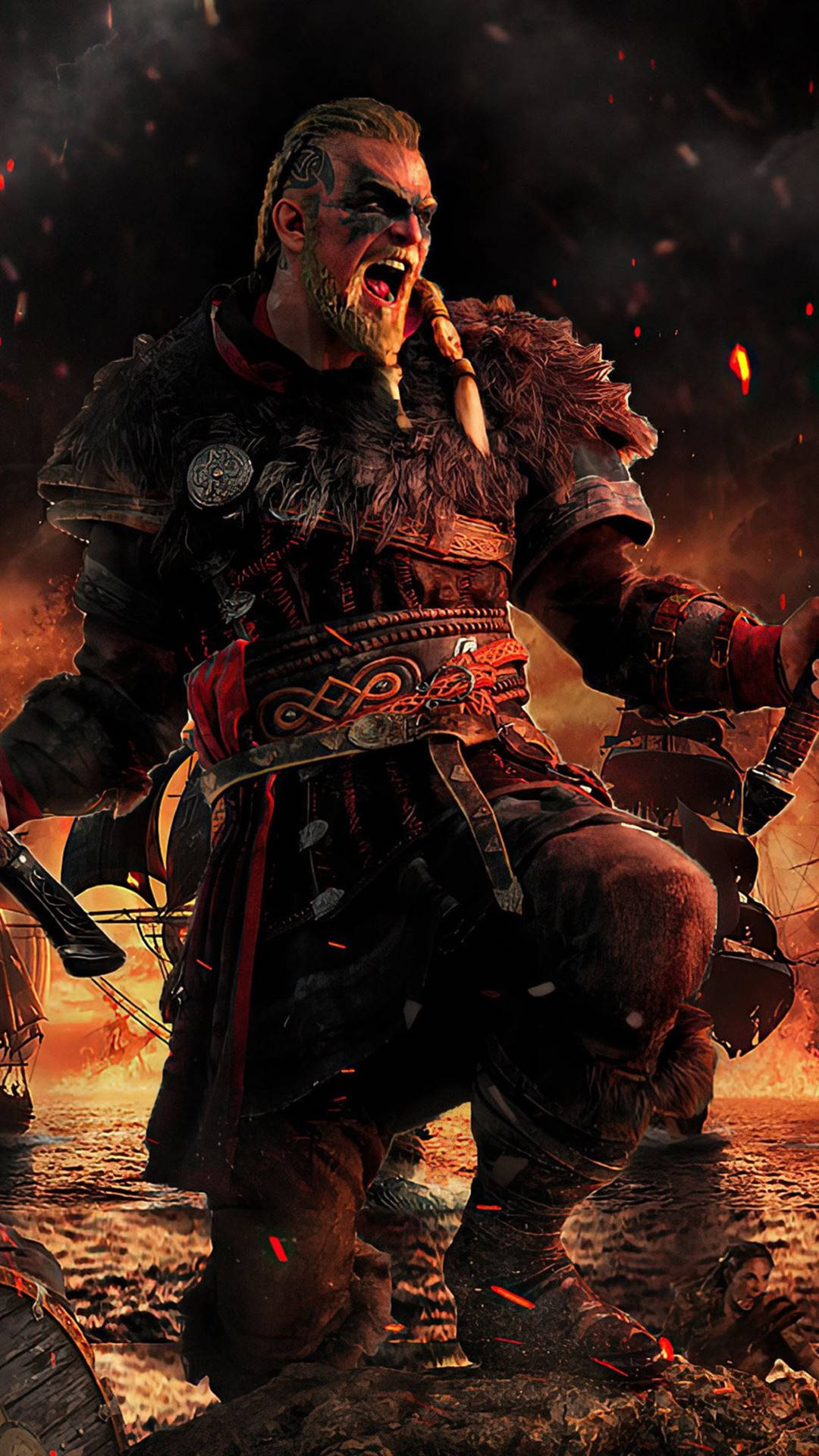 Ragnar Lothbrok 4k Assassin's Creed Valhalla Fire Aesthetic Wallpaper