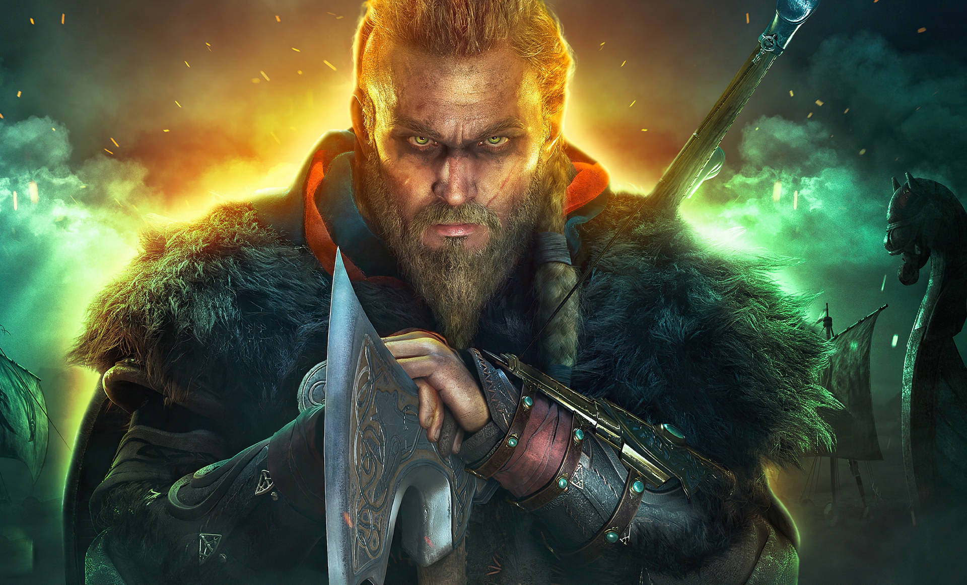 Ragnar Lothbrok 4k Assassin's Creed Valhalla Green And Orange Wallpaper