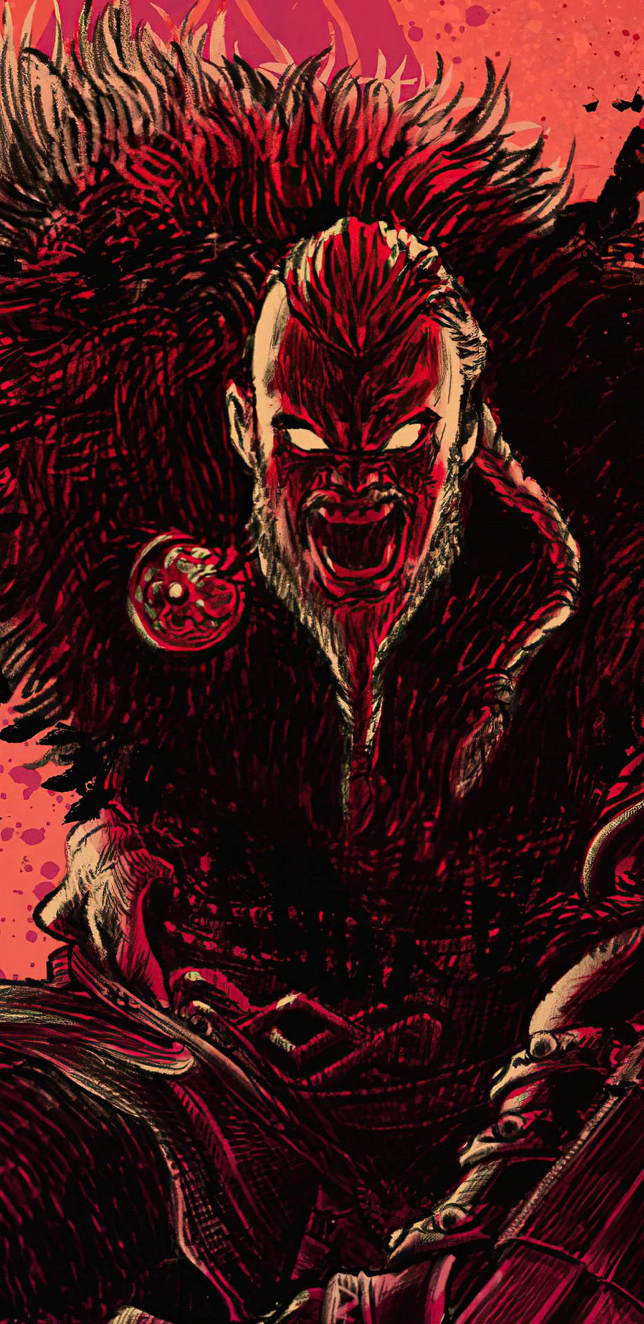Ragnar Lothbrok 4K Red Aesthetic Portrait Wallpaper
