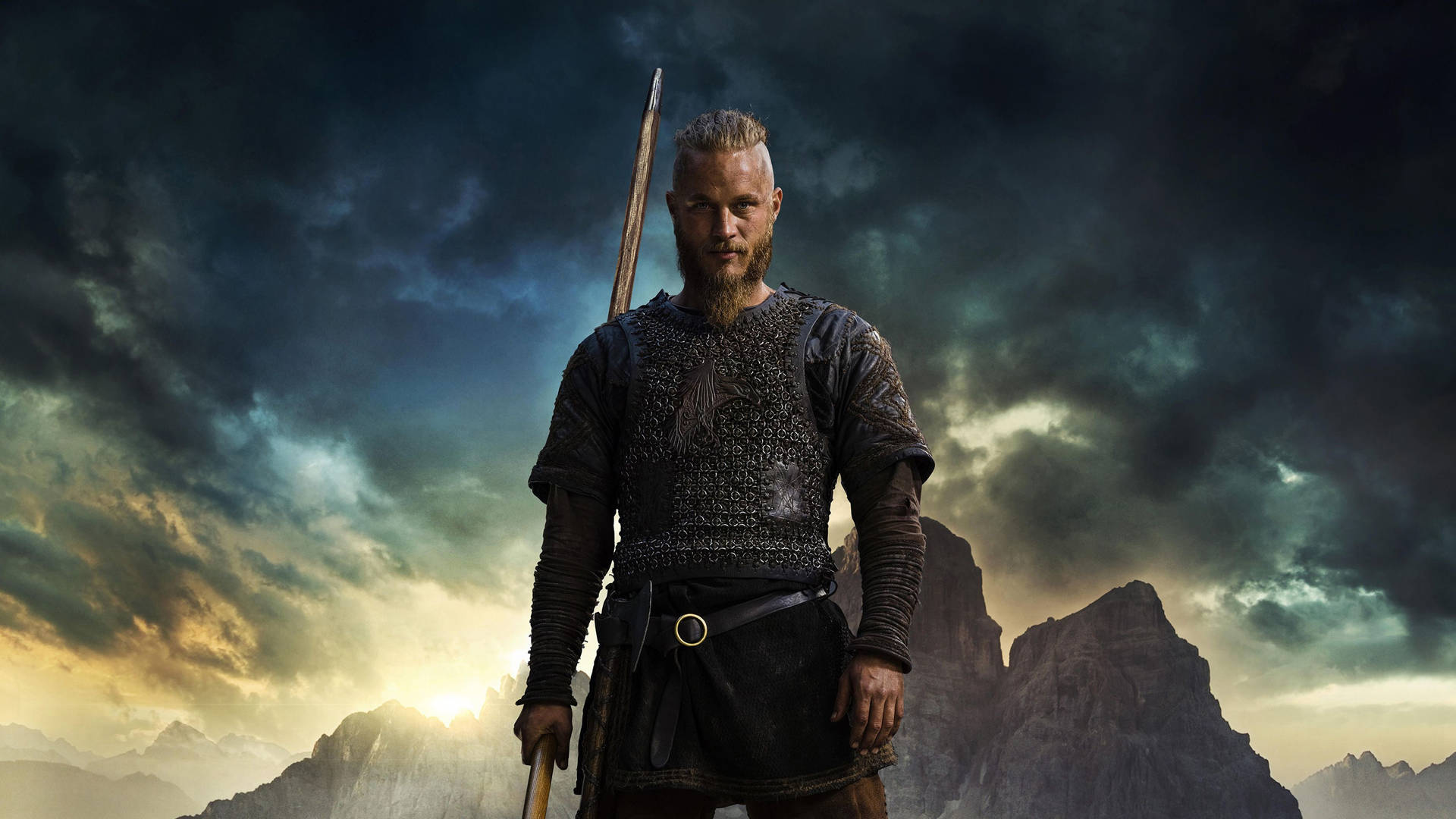 Ragnar Lothbrok 4K Vikings Holding Spear Wallpaper