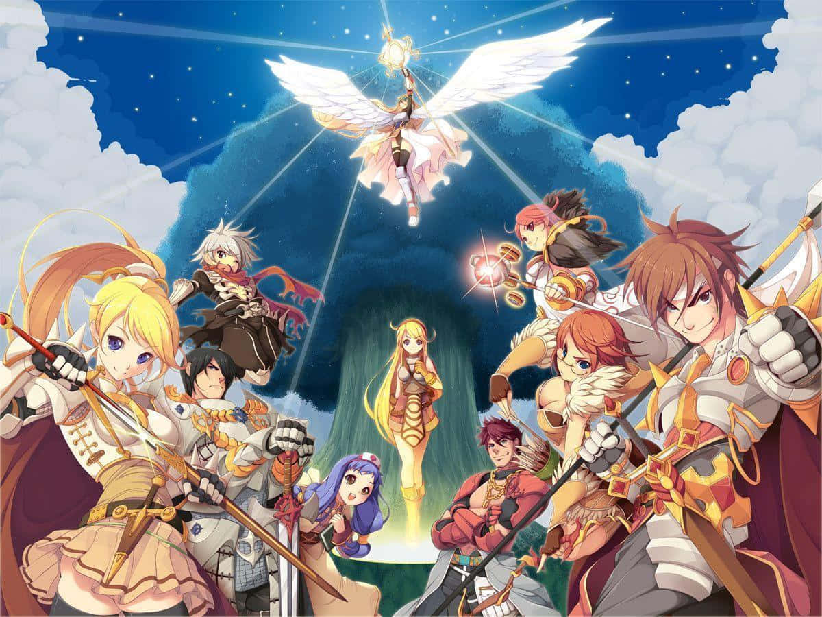 A Group Of Characters With Swords And Wings Wallpaper