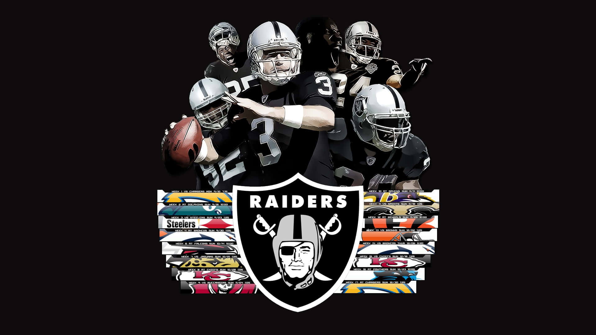 Raiders Football Team Montage Wallpaper