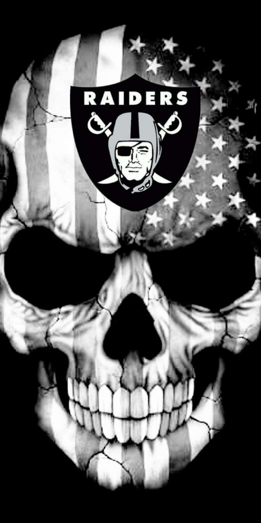 Logodei Raiders Con La Bandiera Degli Stati Uniti Sulla Testa Di Uno Scheletro. Sfondo