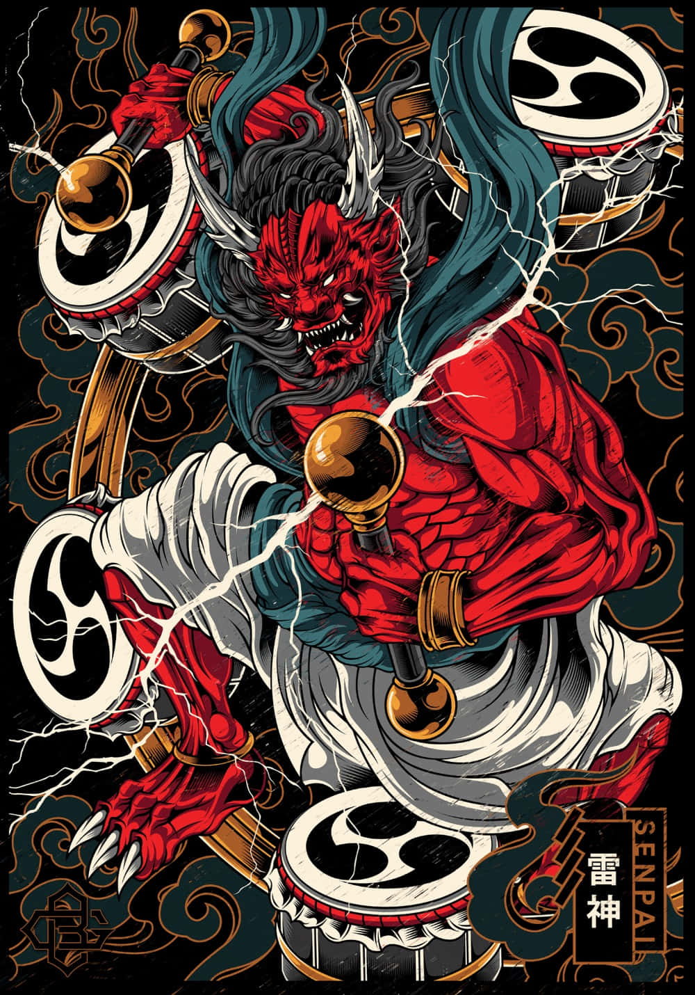 Magnificent Raijin, the Japanese God of Thunder Wallpaper