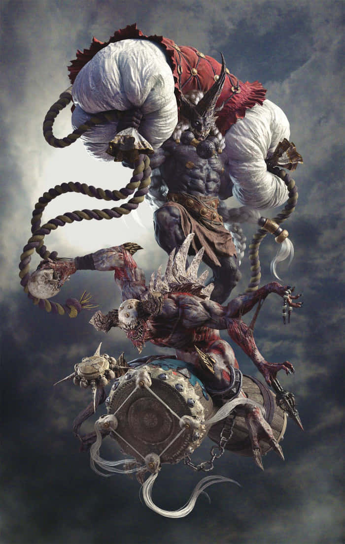 Caption: Raijin, the Japanese God of Thunder and Storms Wallpaper