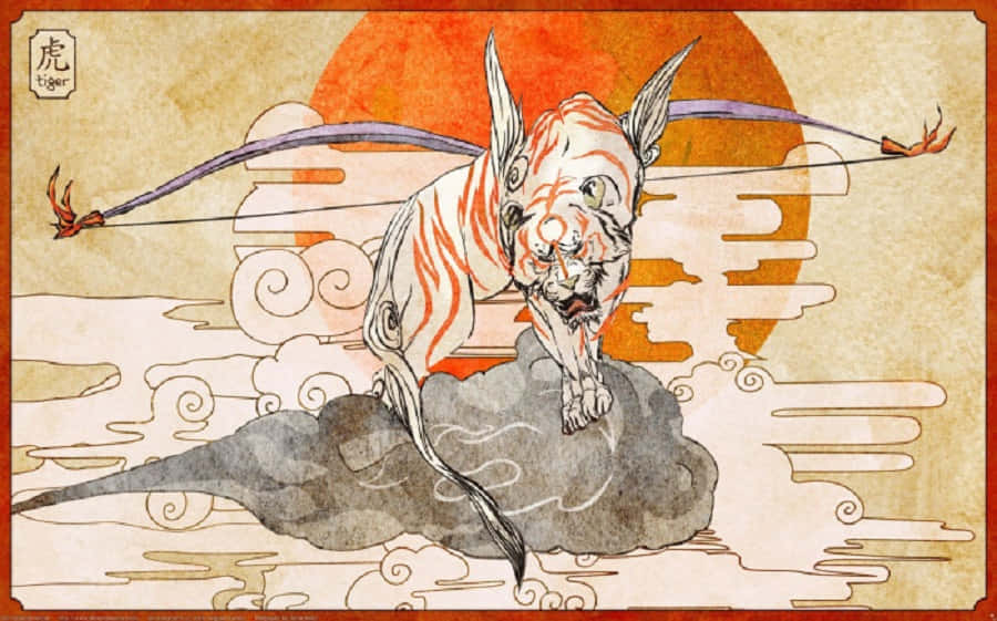 Caption: Raijin, the Japanese God of Thunder, in a fierce, dynamic pose. Wallpaper