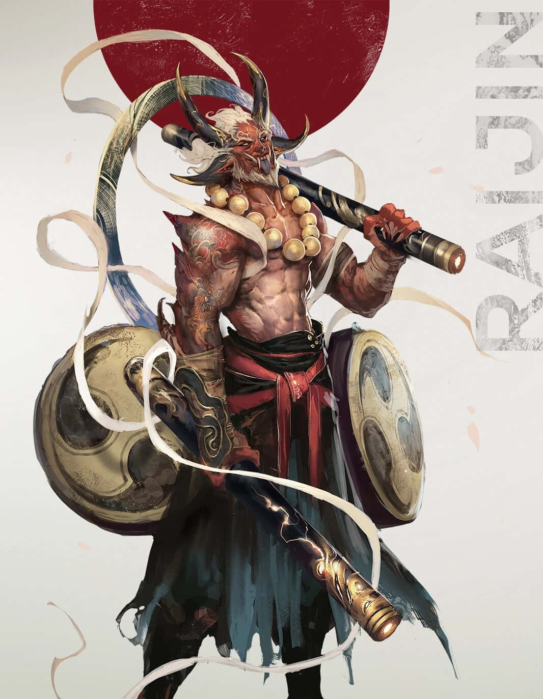 Raijin Japanse God Van De Donder Kunstwerk Achtergrond