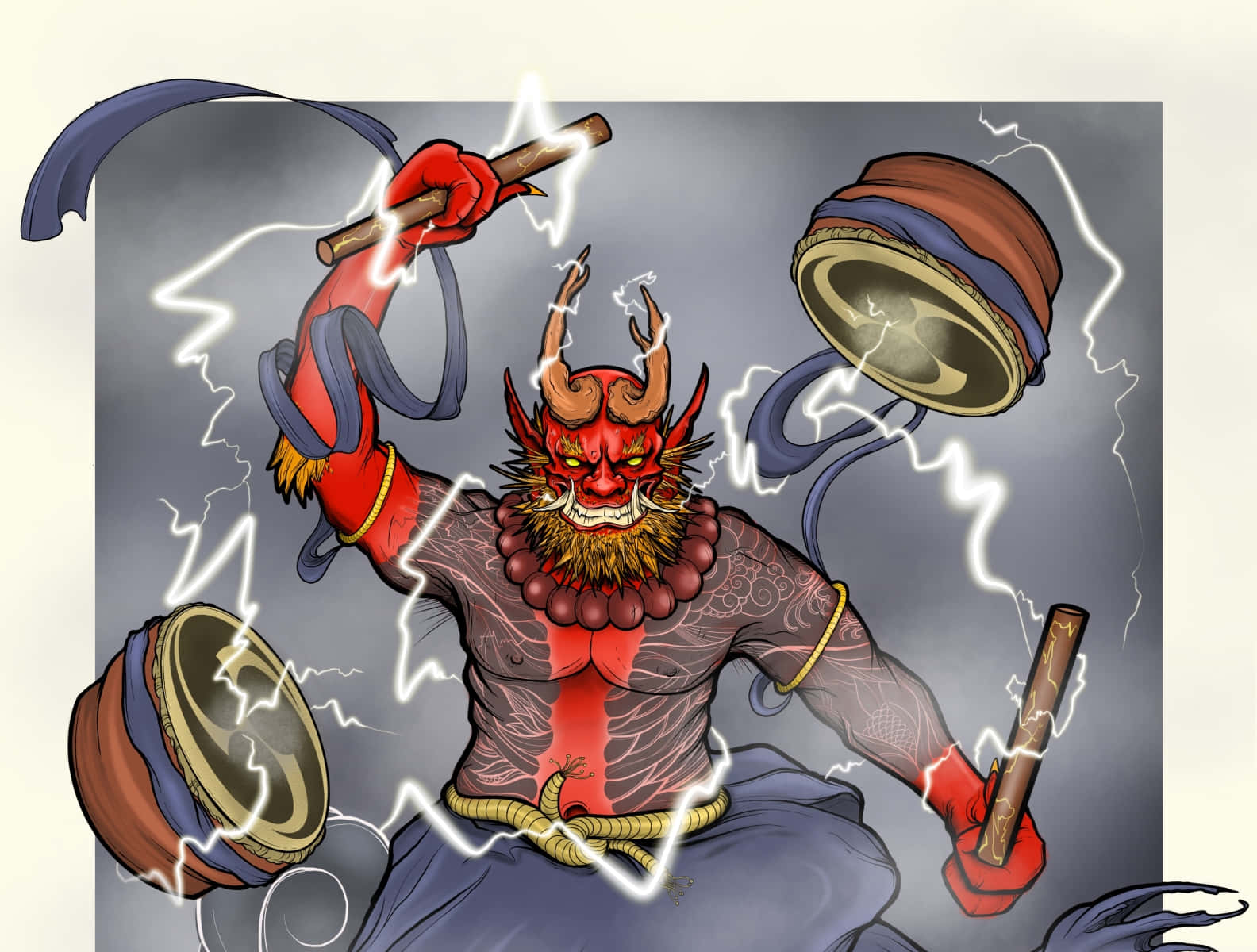 Raijin Dondergod Illustratie Achtergrond