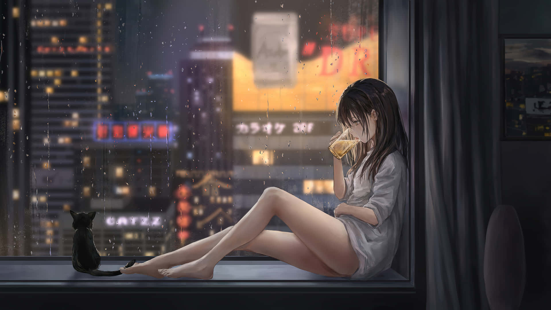 Girl Watching Rain 4k Wallpaper