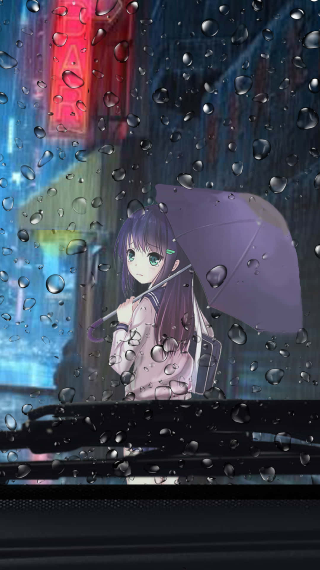 Njuterav Anime-scenen I Regnet. (enjoying The Anime Scene In The Rain.) Wallpaper