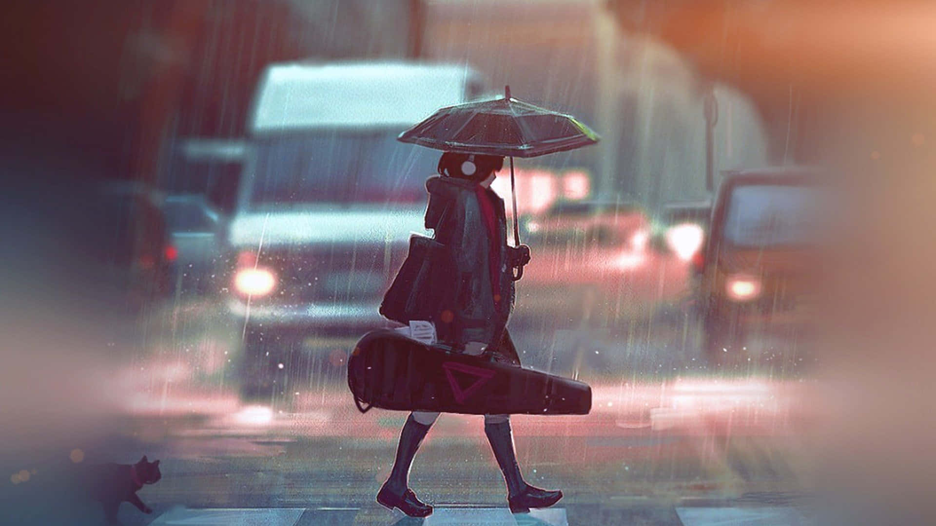 Nyd den fredelige regn, mens du ser anime Wallpaper