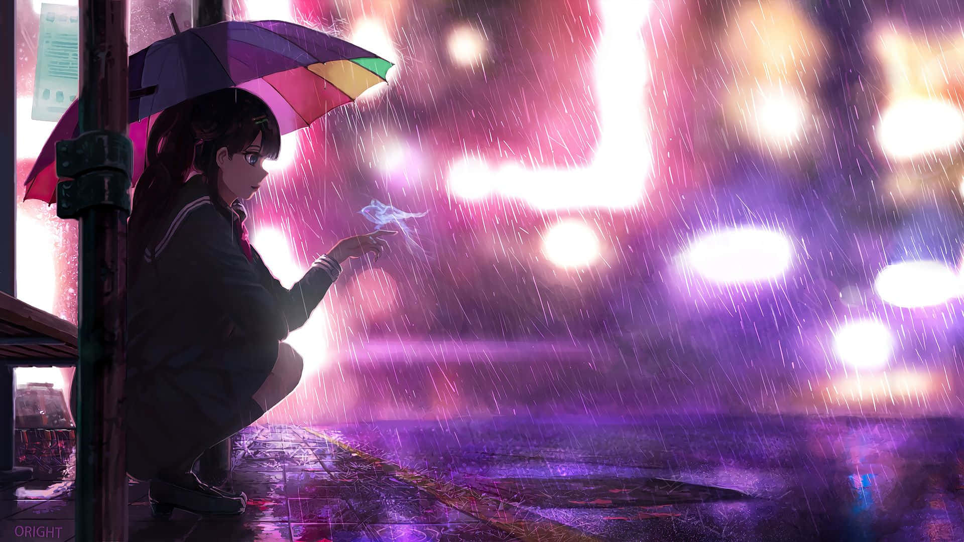 Nyd det fredfyldte regn mens du ser dine yndlings Anime-karakterer få liv på skærmen. Wallpaper