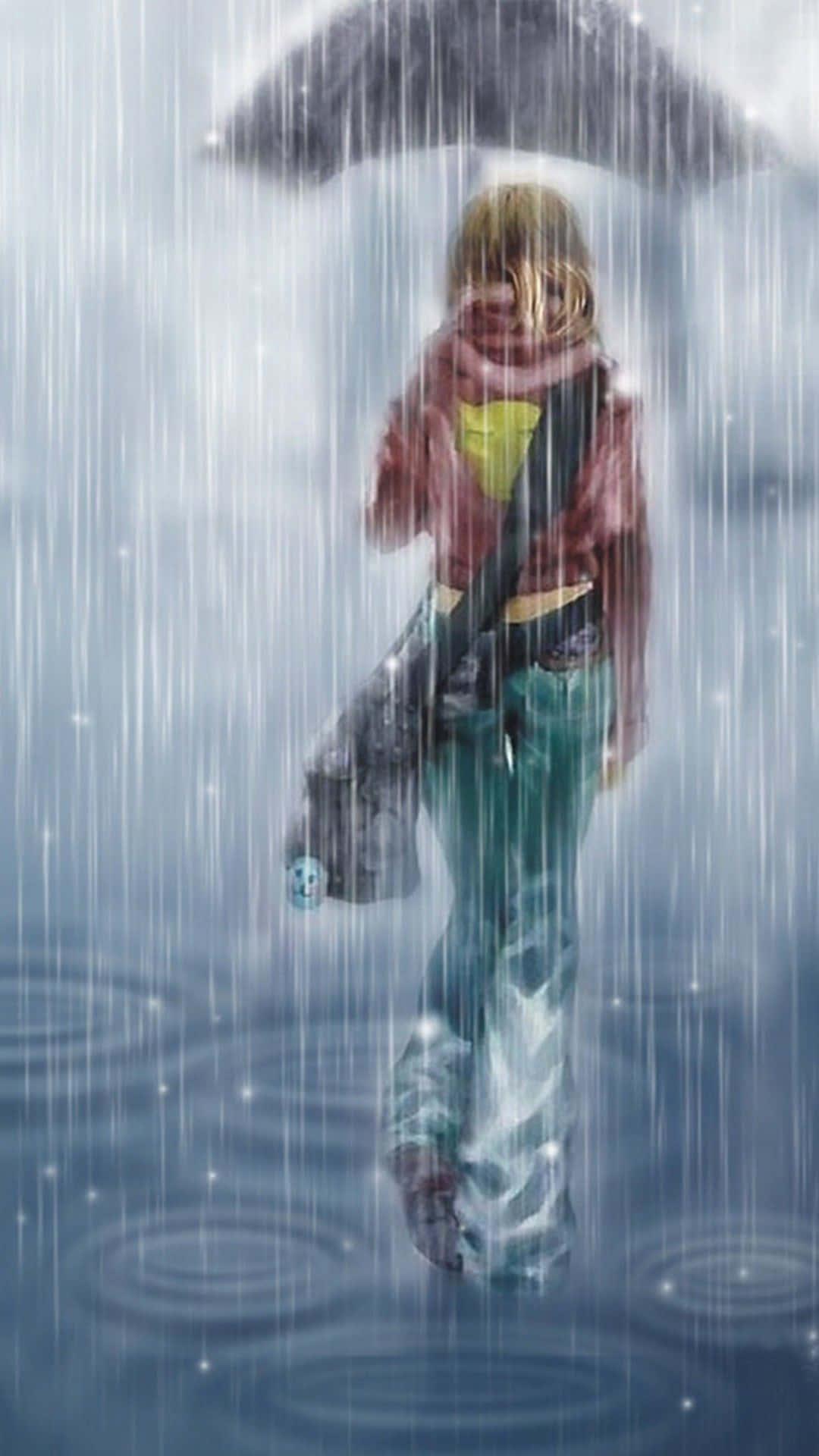 ¡bailabajo La Lluvia Con Este Peculiar Personaje De Anime! Fondo de pantalla