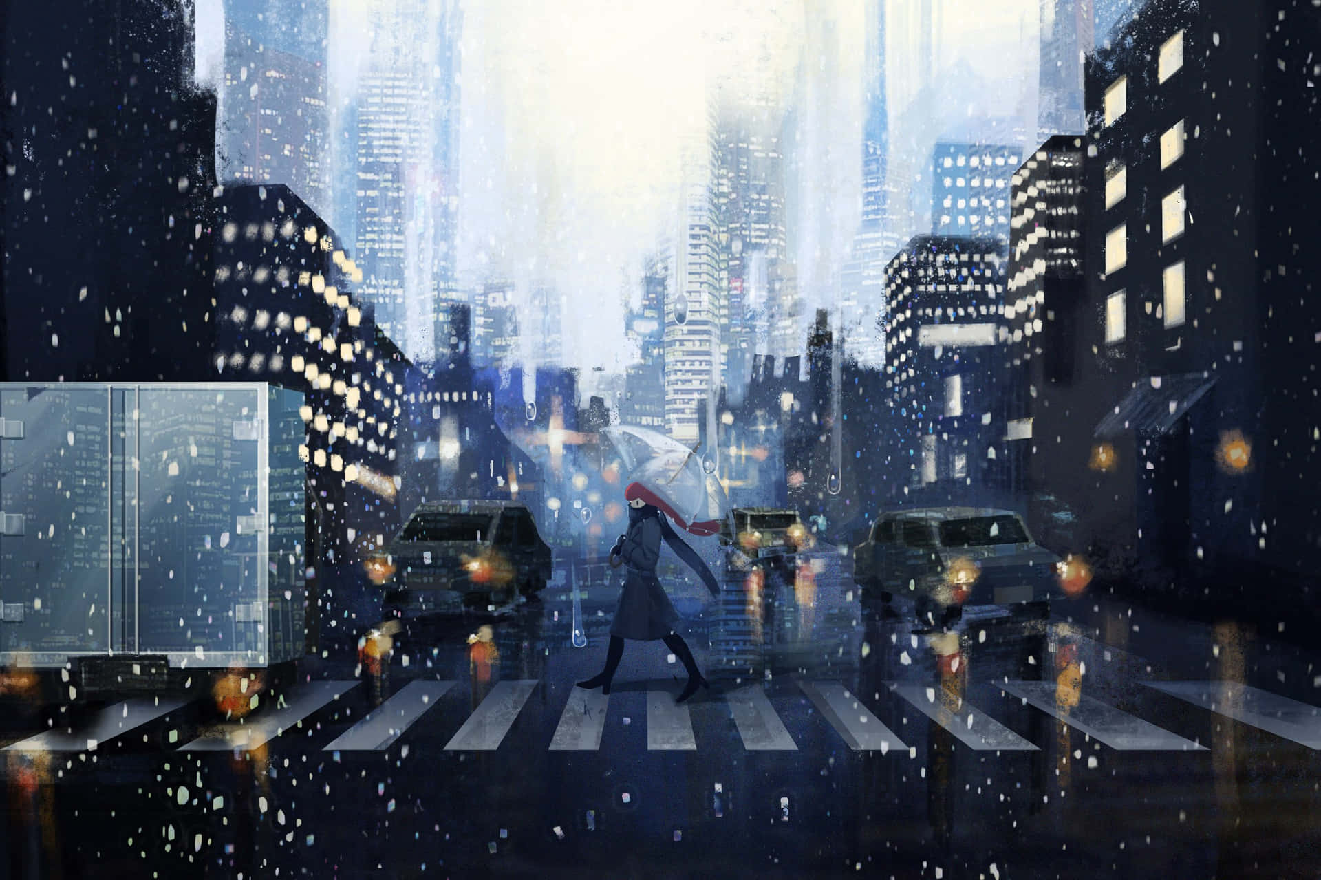 “Synge i regnen gjort endnu mere magisk med Anime!” Wallpaper