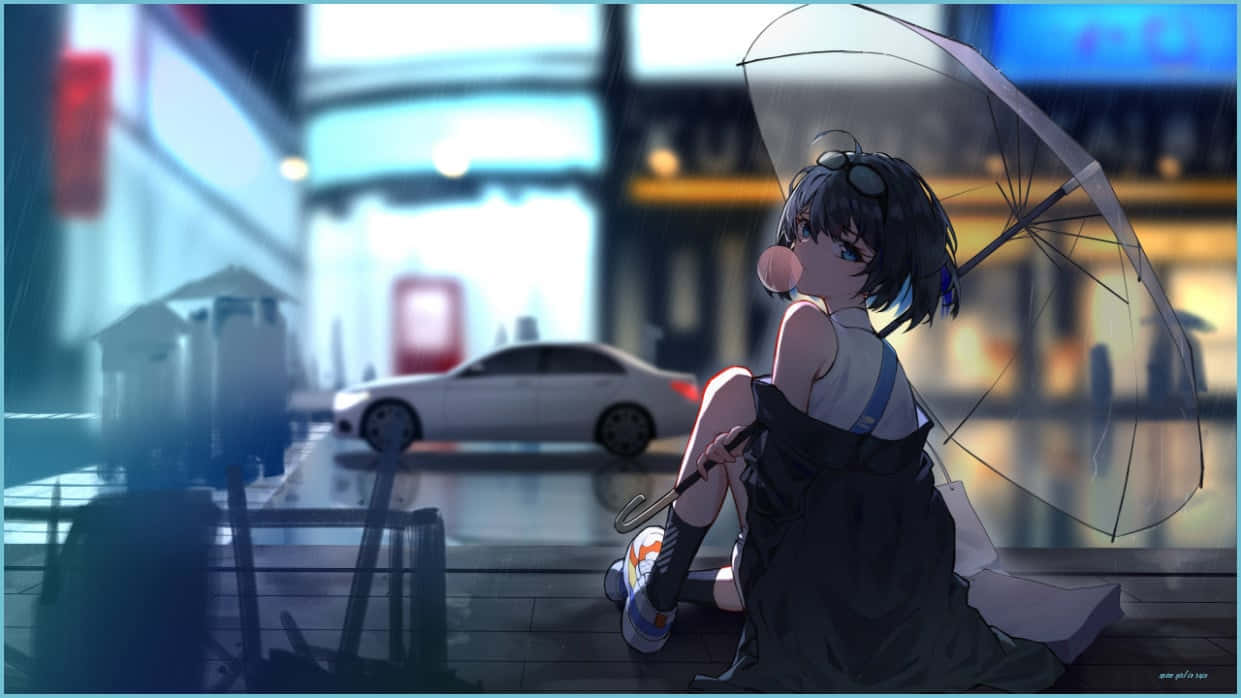 Undersøg verden af ​​anime med regnfulde vinduesvisueler. Wallpaper