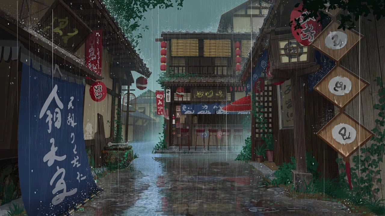 Feel the Rain in the Anime World Wallpaper