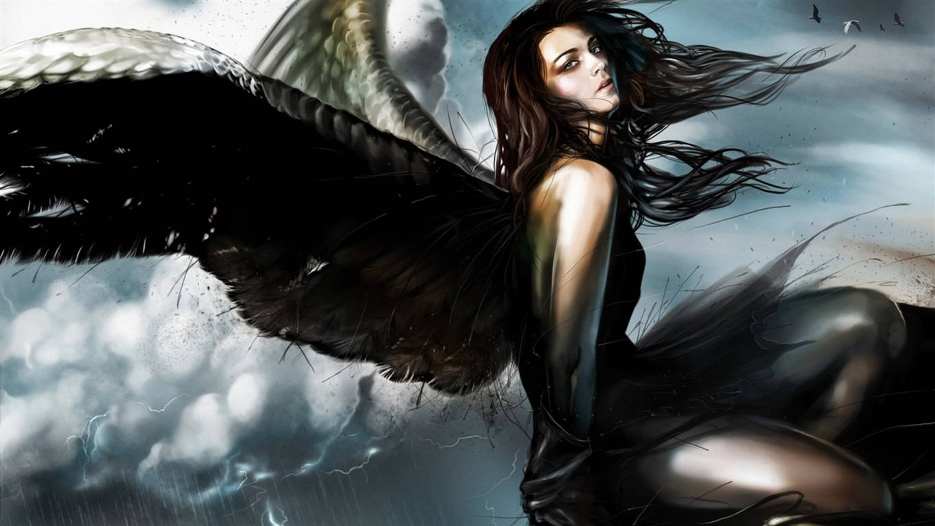 Rain Black Angel Wings Wallpaper