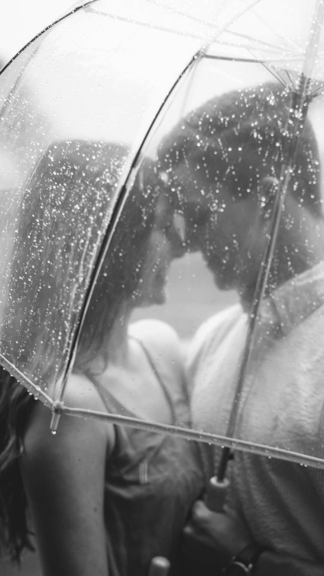 Rain Couple Clear Umbrella Wallpaper