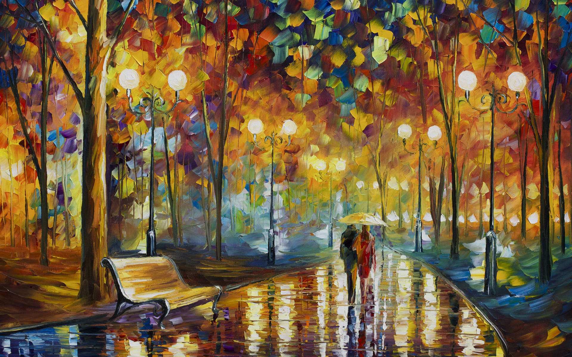 Rain Couple Painting Wallpaper