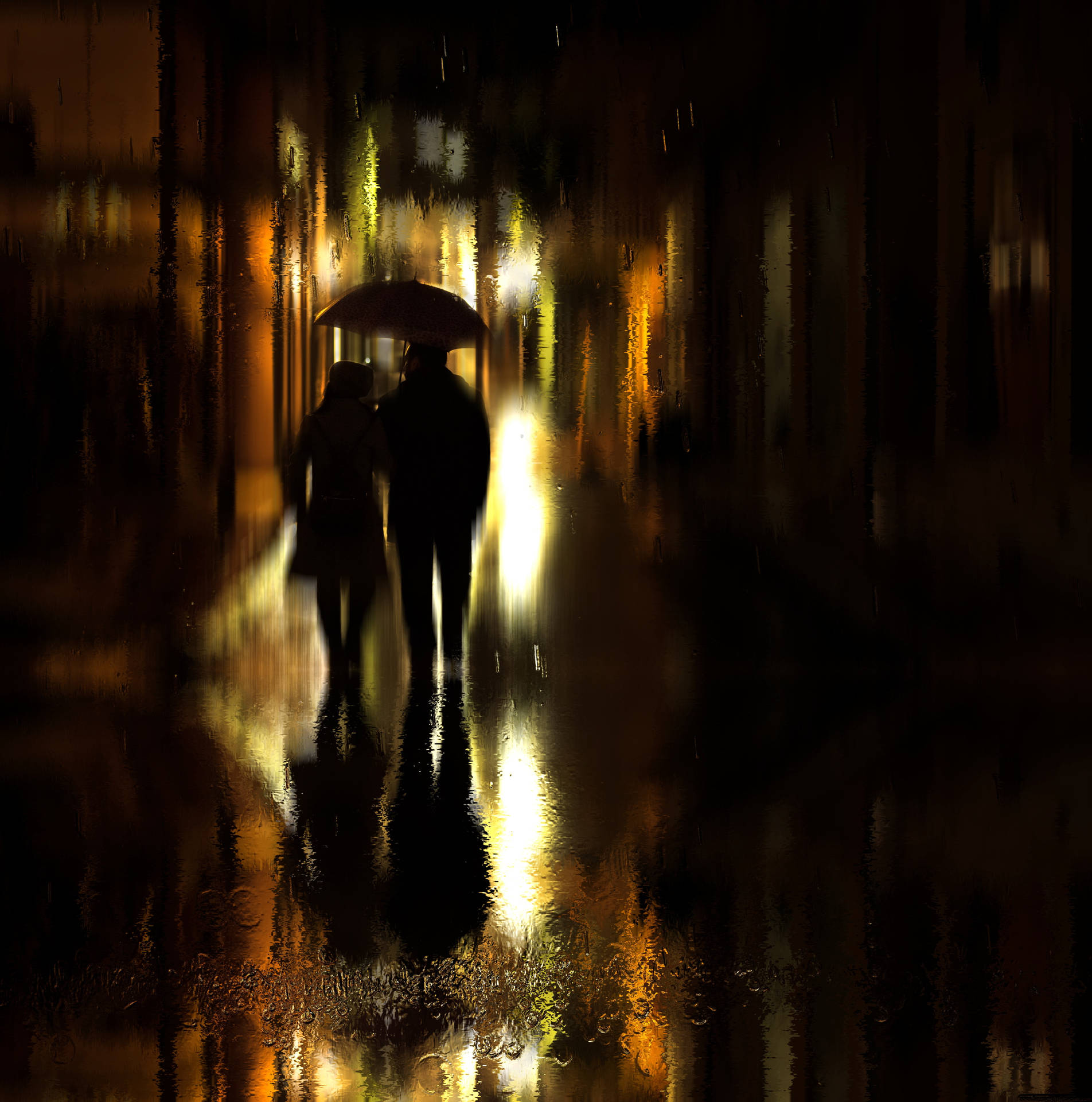 Rain Couple Silhouette Wallpaper