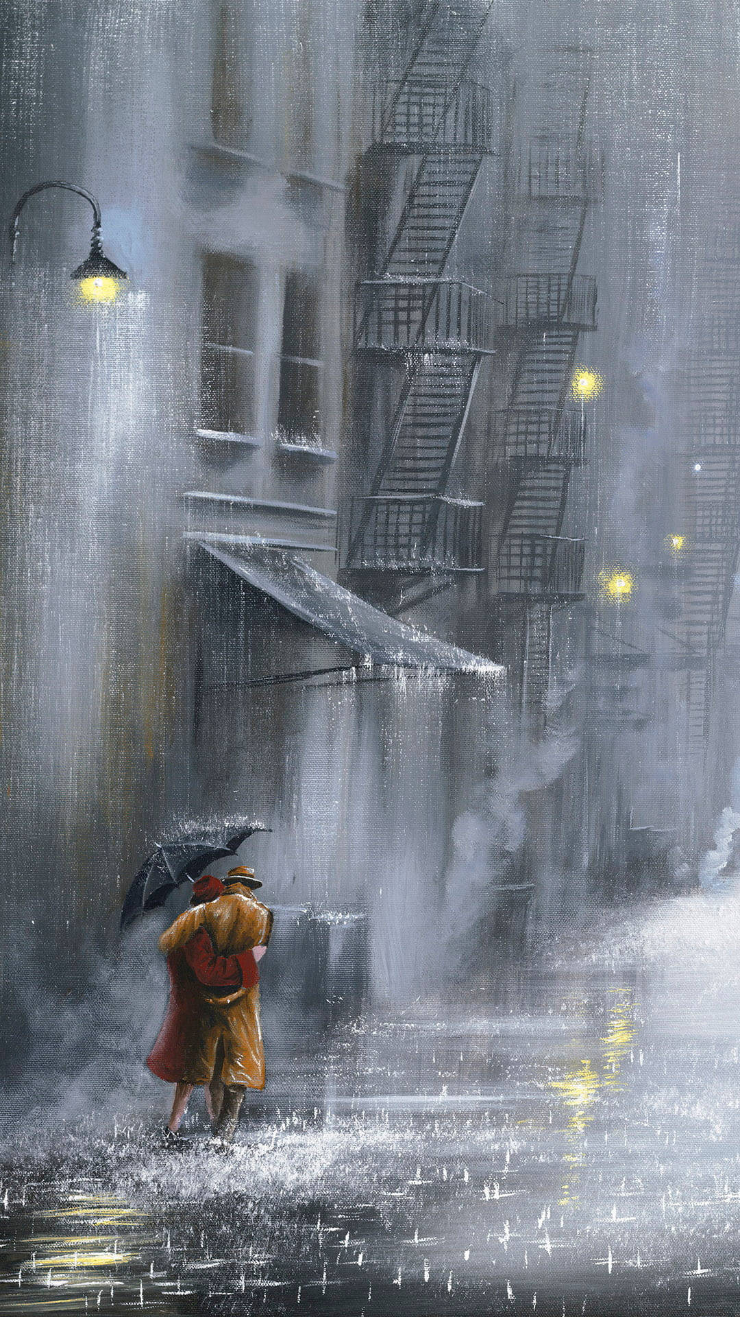 Rain Couple Walking In Flood Wallpaper