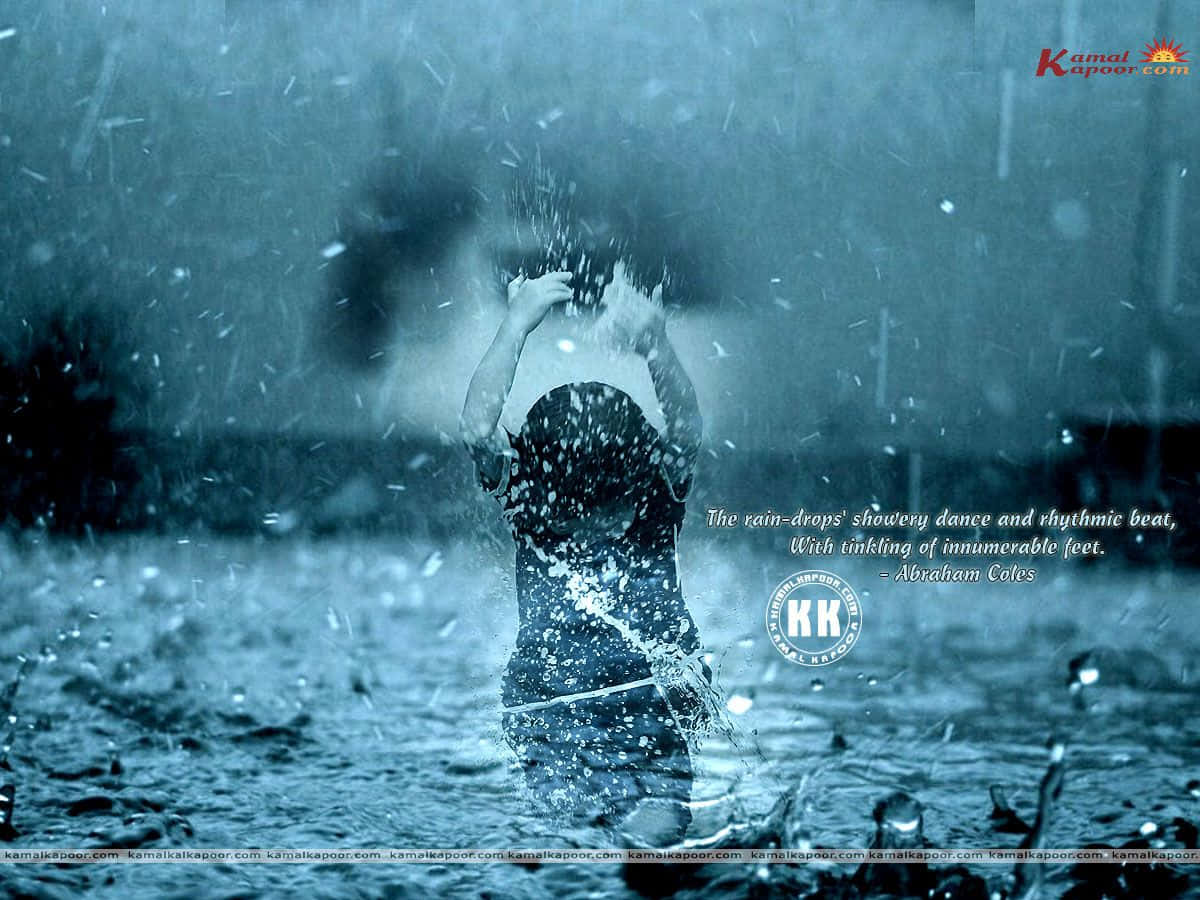 A Girl Is Standing In The Rain With A Quote Wallpaper