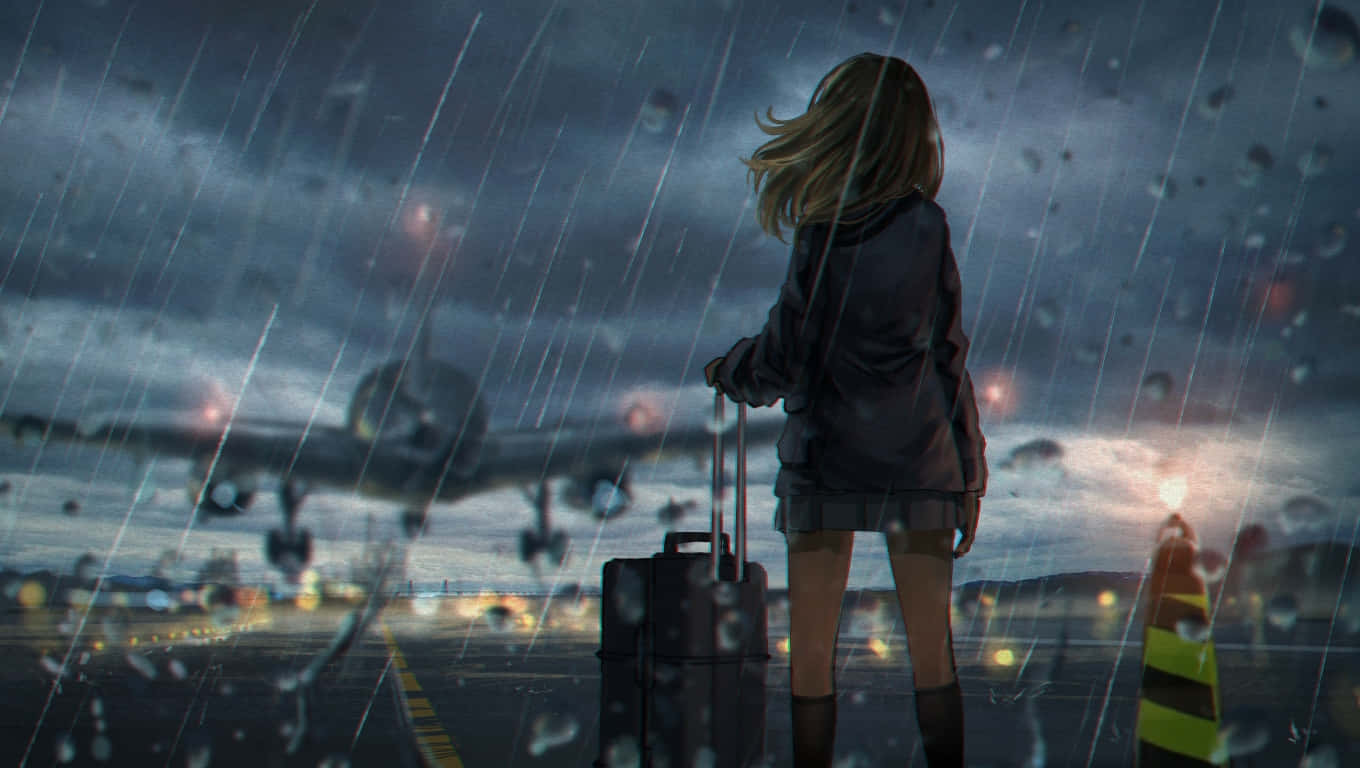 A Girl Is Standing In The Rain Wallpaper