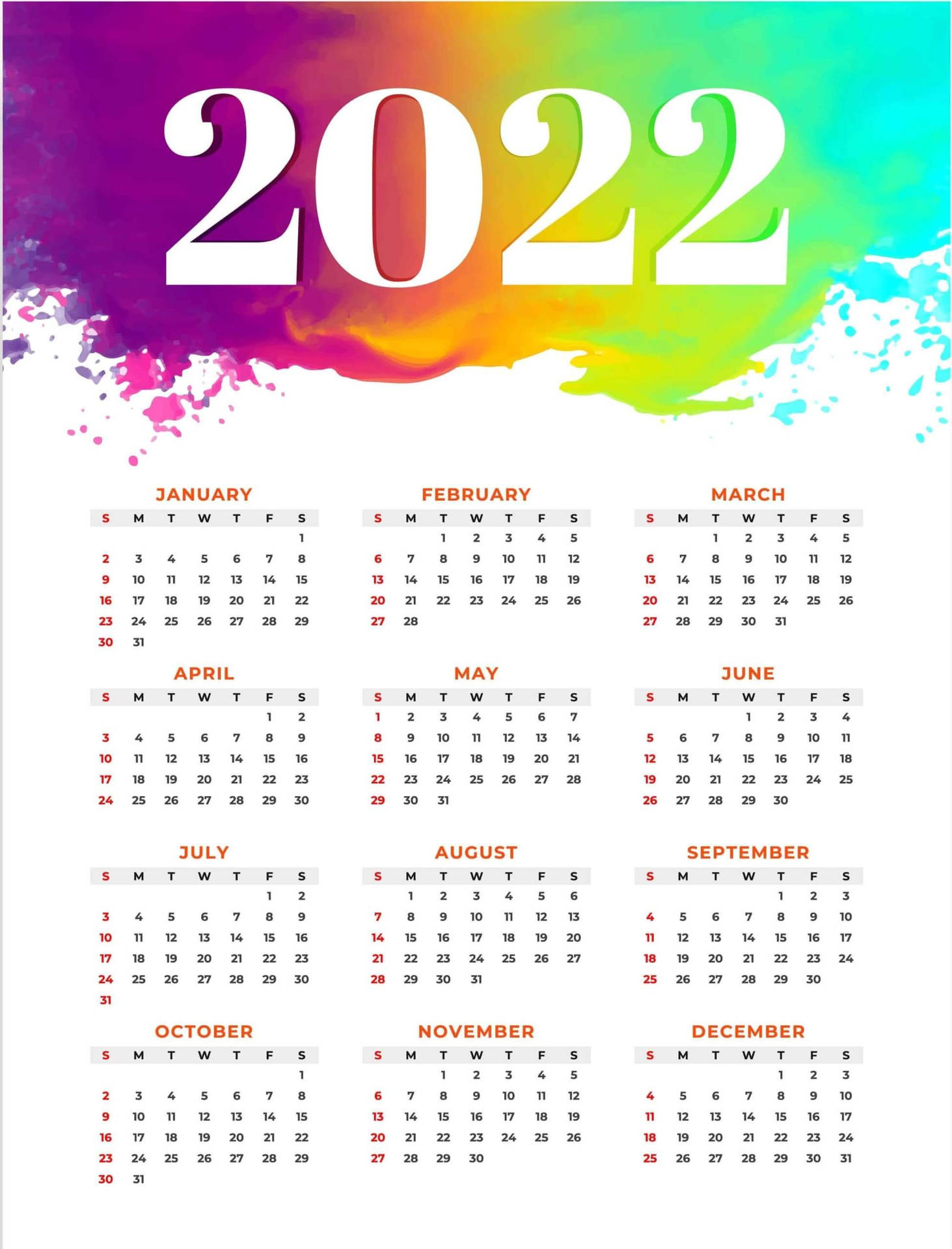 Rainbow 2022 Calendar Wallpaper