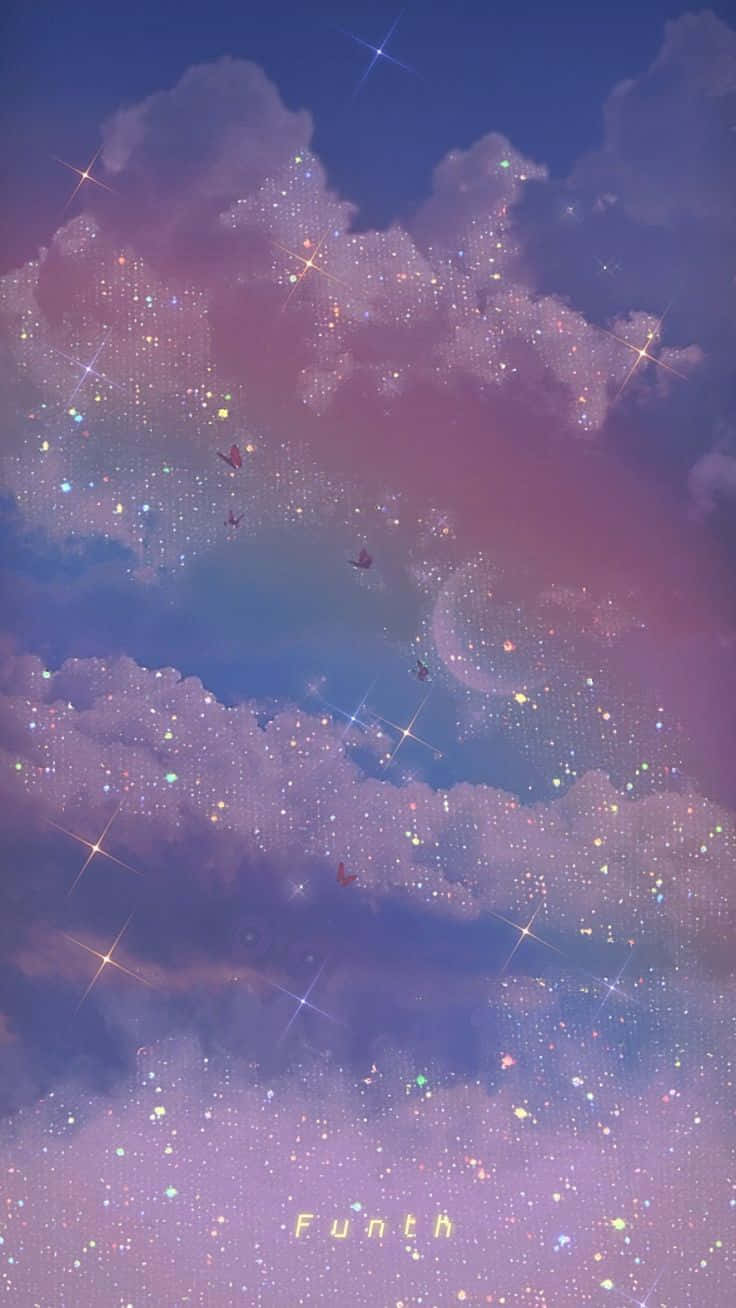 A Pink And Purple Sky With Stars And Clouds